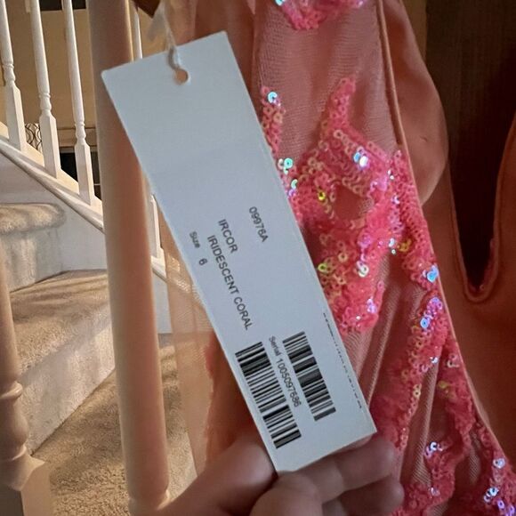 JOVANI irridescent coral mini dress - Picture 5 of 6